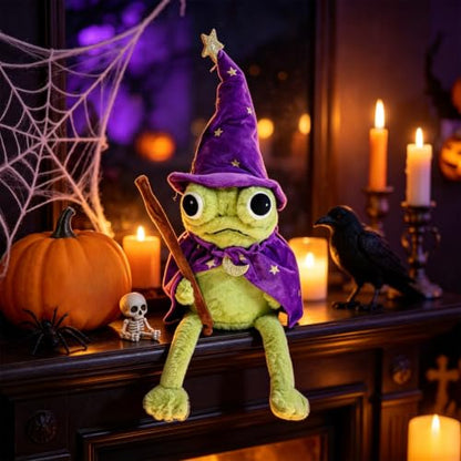 Cute Wizard Frog Plush Doll with Wand - Halloween Decor, Gift Idea