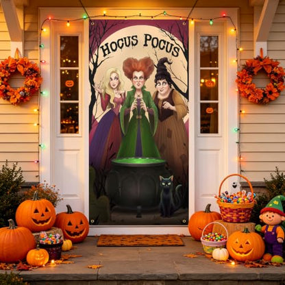 Halloween Door Cover Hocus Pocus Decorations for Party & Porch