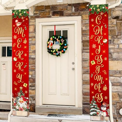 Large Christmas Door Banner Set - Merry Christmas Festive Holiday Decor for Indoor & Outdoor Porch Front Yard