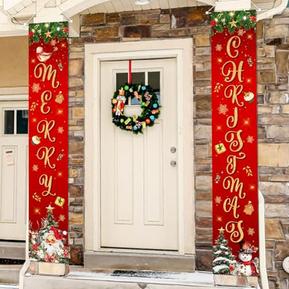 Large Christmas Door Banner Set - Merry Christmas Festive Holiday Decor for Indoor & Outdoor Porch Front Yard