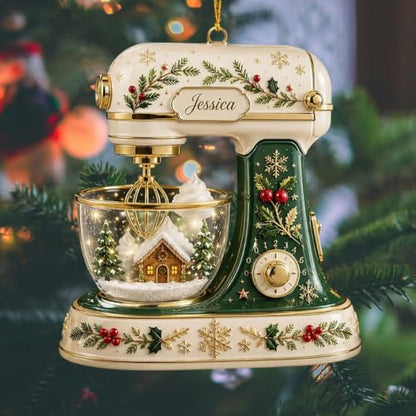 Personalized Christmas Ornament - Green Stand Mixer Baking Gift