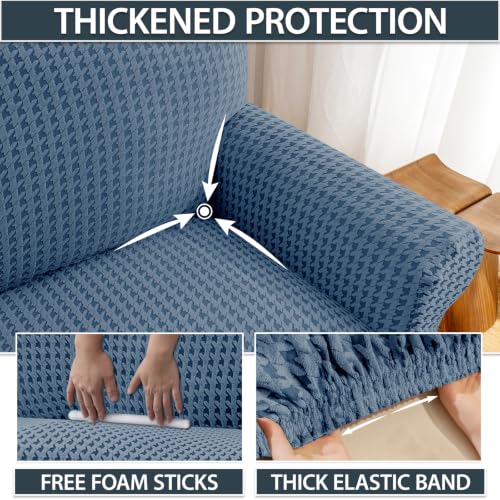 Large Dark Grey Houndstooth Sofa Cover 72-90 Inch Couch Protector with Elastic
