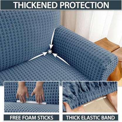 Large Dark Grey Houndstooth Sofa Cover 72-90 Inch Couch Protector with Elastic