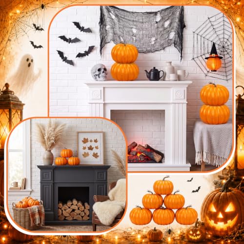 12 Pieces Large Faux Pumpkins for Fall Porch Decor - Orange, 8 Inch