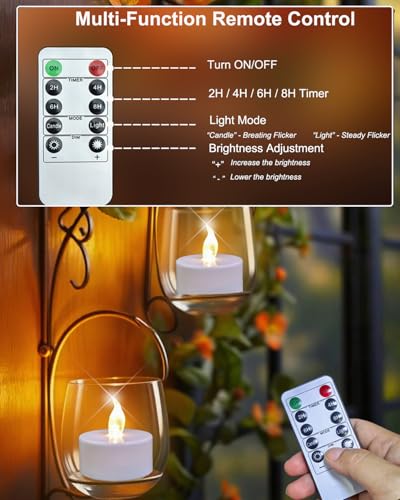 Warm White Flameless LED Tea Lights with Remote & Timer - 12 Pack
