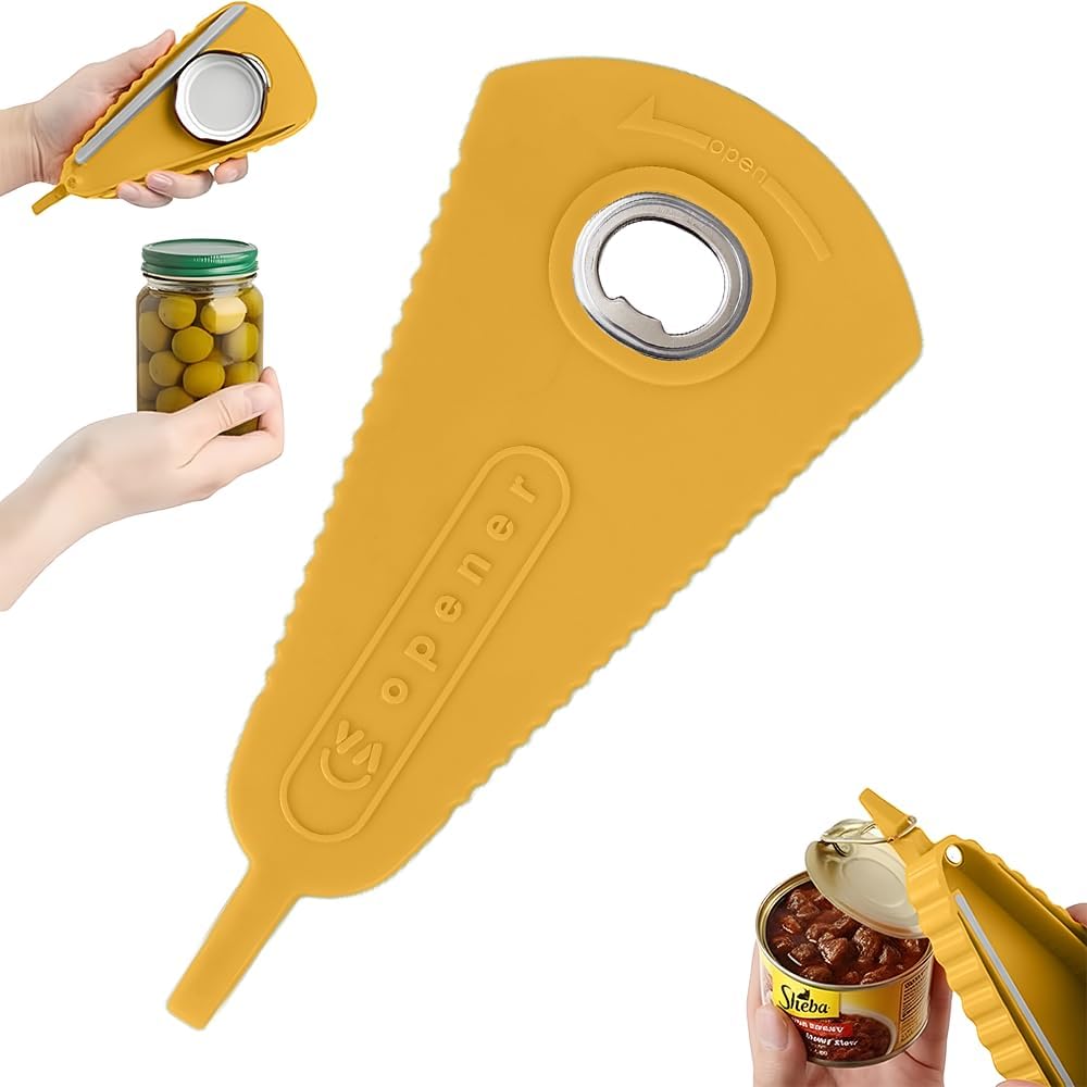 Mutil Jar Opener - Easy Grip Can & Bottle Opener for Seniors with Arthritis - Yellow