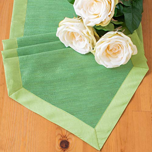 Light Green 14x120 Inch Faux Silk Table Runner with V-End Border - Pack of 1