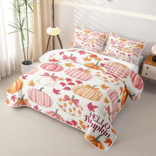 Homewish Fall Pumpkin Kids Twin Quilt Set Bedspread with Pillow Sham - Bedroom Decor
