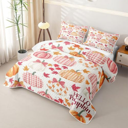 Homewish Fall Pumpkin Kids Twin Quilt Set Bedspread with Pillow Sham - Bedroom Decor