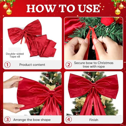 Giant 87 Inch Satin Christmas Tree Topper Bow - Red Holiday Decor