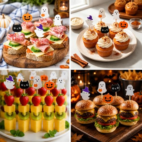 Halloween Toothpicks with Pumpkin Ghost Design - 100pcs Cocktail & Food Decor