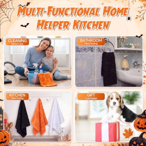 Halloween Cotton Hand Towels Set - Spooky 14x29 Bathroom Decor, 3 Pcs