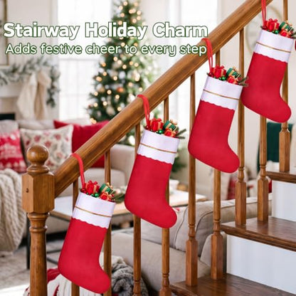 16 Pack Red Felt Christmas Stockings with White Cuff - Holiday Decor