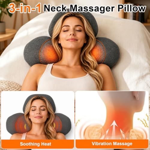 Cordless Heated Neck Massager Pillow with Heat & Massage Modes