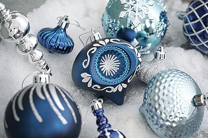 Christmas Tree Ornaments Set 70pcs Silver Blue Winter Theme - Valery Madelyn