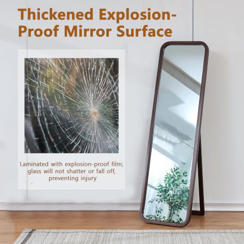Walnut Wood Floor Mirror - Full-Length 63 x 18 in with Stand & Wall Mount
