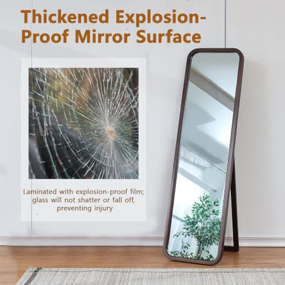 Walnut Wood Floor Mirror - Full-Length 63 x 18 in with Stand & Wall Mount