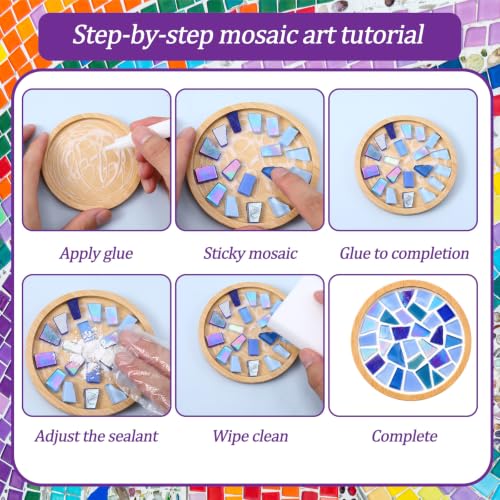 DIY Mosaic Coaster Kit with Glass Tiles and Wooden Coasters - 4 Pieces