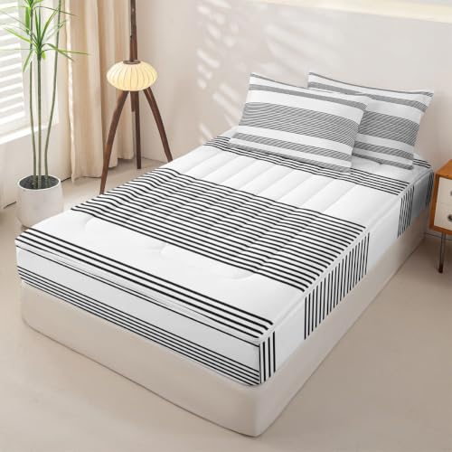 Black / Twin Zip Up Bedding Set with Comforter & Fitted Sheet Kids Boys Girls