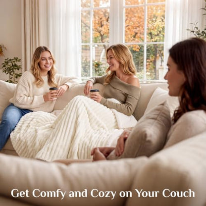 Sherpa Throw Blanket - Cream, 50x60 Inches, Double-Sided Softness & Warmth, Cozy Couch & Bed Accessory