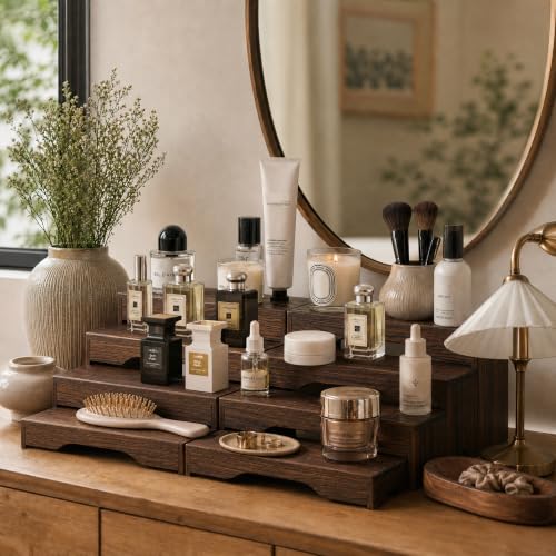 3 Pack Wooden Tiered Risers Display Stand Set for Kitchen, Bakery & Home Organization