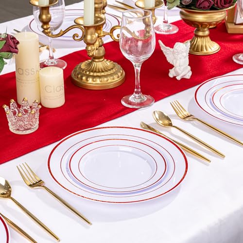 Disposable Red Plastic Plates for Party - 100 Pcs Elegant Dinnerware
