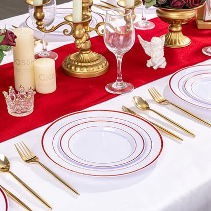 Disposable Red Plastic Plates for Party - 100 Pcs Elegant Dinnerware