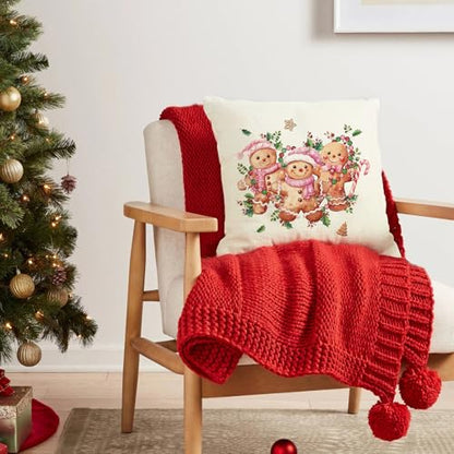 Pink Gingerbread Man Christmas Pillow Cover 18x18 Inch - Holiday Home Decor