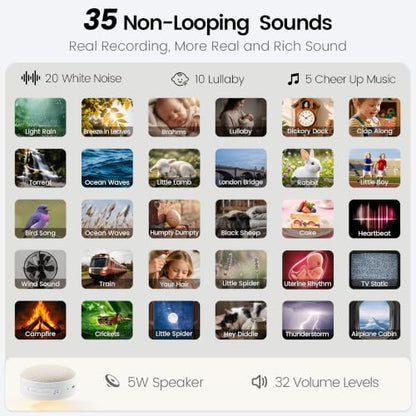 Baby Crying Detection Sound Machine with 35 Non-Looping Soothing Sounds