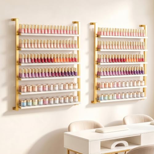 White & Gold 6-Tier Nail Polish Wall Rack Organizer Display Shelf
