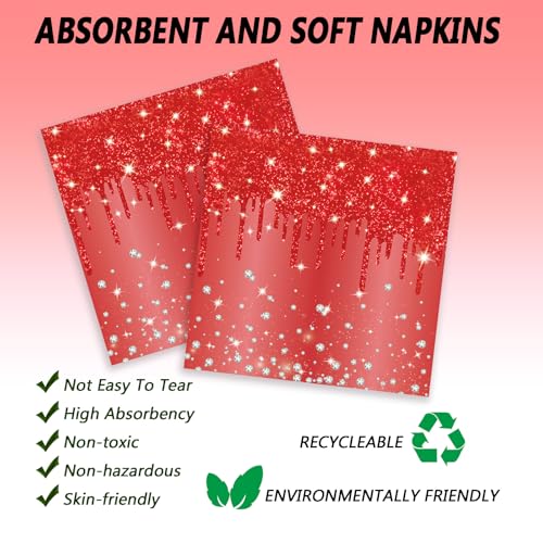 Red Glitter Disposable Paper Plates Set for Parties - 7 Inch, 72 Pcs with Napkins & Forks