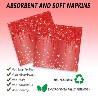 Red Glitter Disposable Paper Plates Set for Parties - 7 Inch, 72 Pcs with Napkins & Forks