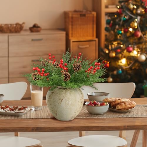 55PCS Christmas Artificial Pine Branches Set with Red Berries and Pinecones - A Style