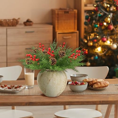 55PCS Christmas Artificial Pine Branches Set with Red Berries and Pinecones - A Style