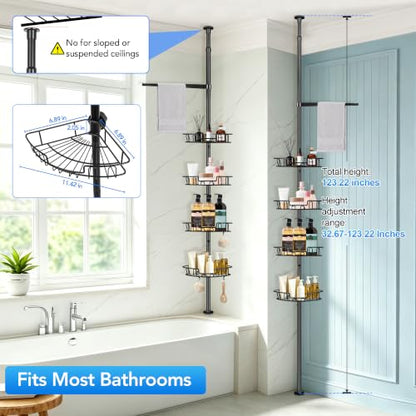 Corner Shower Caddy Tension Pole 4-Tier Bathroom Organizer, Rust-Resistant