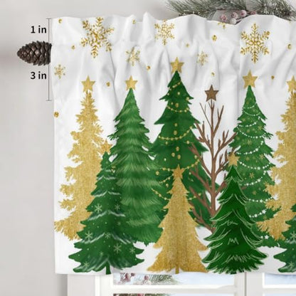 Christmas Tree Kitchen Curtains Valance and Tier Set - Green White Snowflakes, Stars, Gold Tree & Variation of THIS Listing