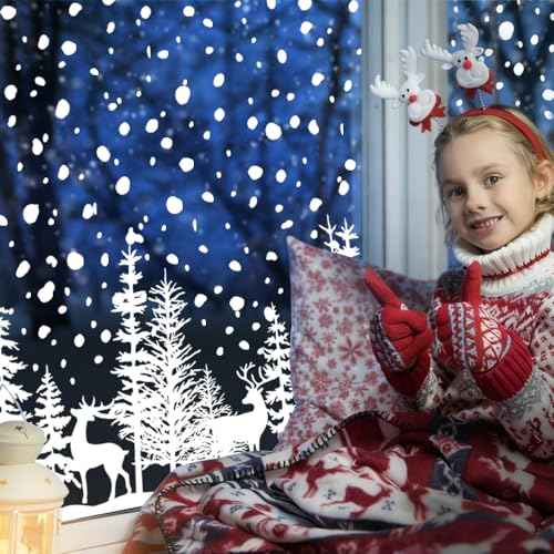 DIYDEC 8 Sheets Christmas Window Clings Snowy Christmas Forest Trees Window Decals Double-Sided Winter Window Stickers Decorations for Xmas Holiday Home Party Glass