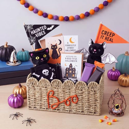 Halloween Boo Gift Basket with Handle - Spooky Wicker Decor, 14 Inch