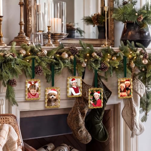 9 Pcs Christmas Photo Frame Ornament for Tree Gold Scalloped Emerald Green
