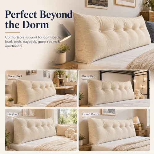 Linen Tone Velvet Twin XL Dorm Headboard Pillow with Wedge Cushion - 23.6 x 19.7 x 7.9 in