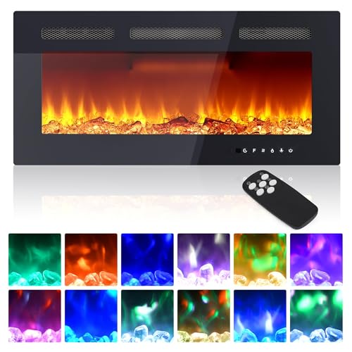 36 Inch Electric Fireplace Insert with Remote Control - Recessed or Wall Mount