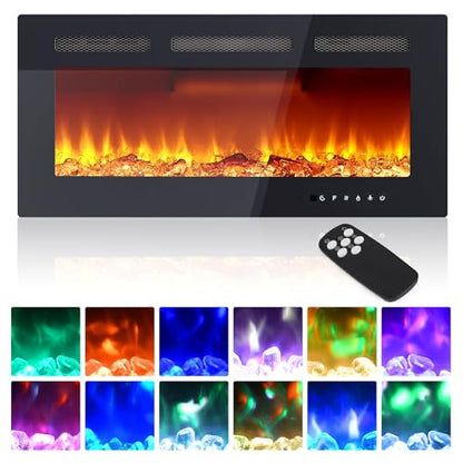 30-Inch Electric Fireplace Wall Mount & Recessed with 12 Flame Colors