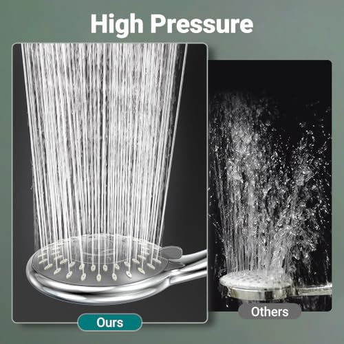 KOSNEW Chrome Handheld Shower Head with 5 Spray Modes - High Pressure, Lightweight