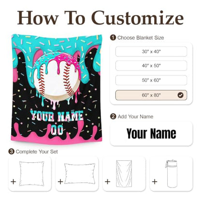 Personalized Baseball Drip Blanket for Boys Kids Teens Charcoal