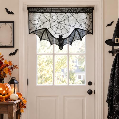Halloween Lace Curtains Gothic Black Bat Window Decor 2 Pcs - Variation of THIS Listing