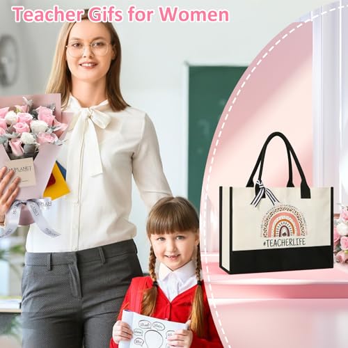 Teacher Gifts Canvas Tote Bag with Makeup Bag - Teacher Appreciation Gift - Variation 1