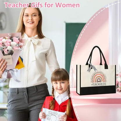 Teacher Gifts Canvas Tote Bag with Makeup Bag - Teacher Appreciation Gift - Variation 1