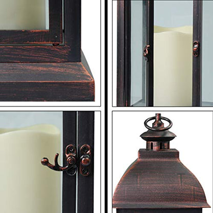 15-Inch Flameless LED Lantern with Timer & Candle for Indoor Outdoor Decor