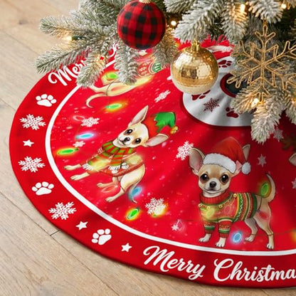Chihuahua Christmas Tree Skirt 48 Inch Holiday Decor for Indoor Outdoor Use