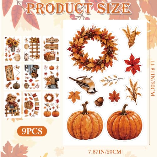 Fall Window Clings Set - Harvest Decor with Pumpkin Truck & Scarecrows
